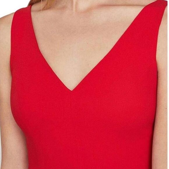 BCBGMAXAZRIA Red Sleeveless Double-V Asymmetrical Mini Tulip Cocktail Dress 8 - Picture 5 of 7